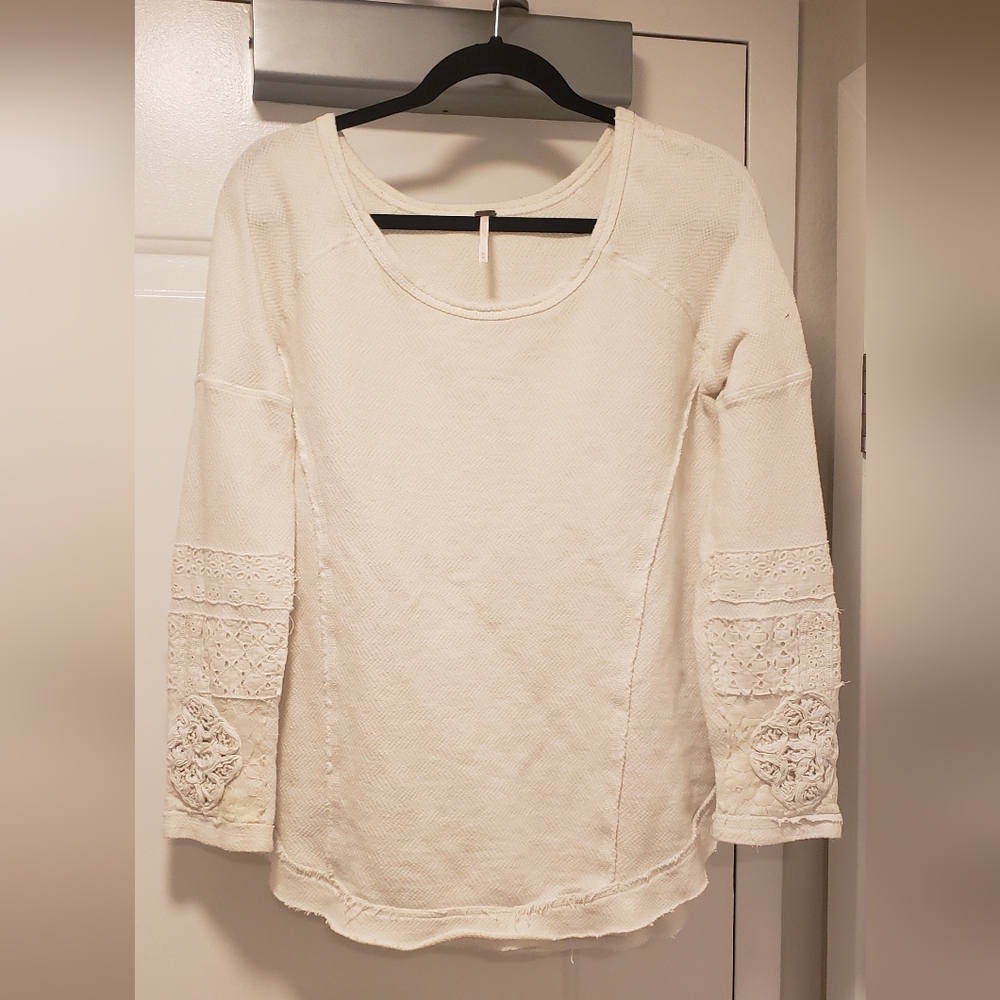 Free People Waffle Top Shirt Lace Medium